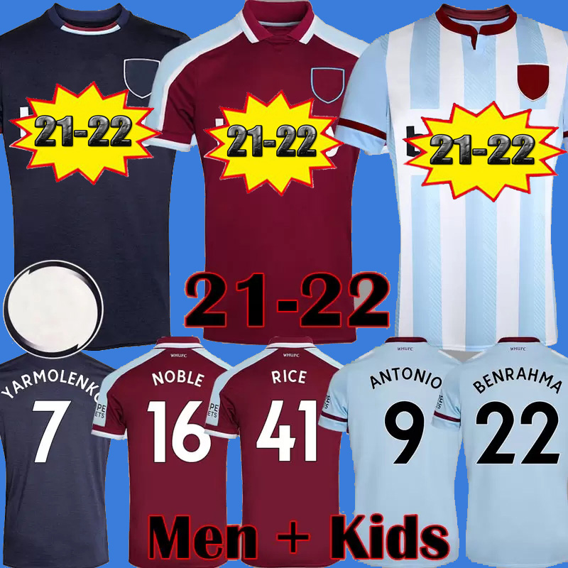 

21 22 West Soccer Jerseys 2021 2022 Thailand United Home Away YARMOLENKO LANZINI NOBLE BOWEN ANTONIO Football Shirt FORNALS RICE Mens + Kids Kit set Jersey BENRAHMA, Kids 21 22 away