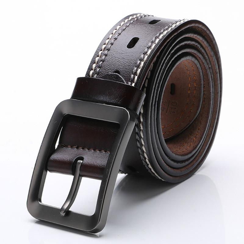 

Belts Cowhide Genuine Leather For Men Brand Strap Male Pin Buckle Vintage Jeans Belt 120 Cm Long Waist Women, Black