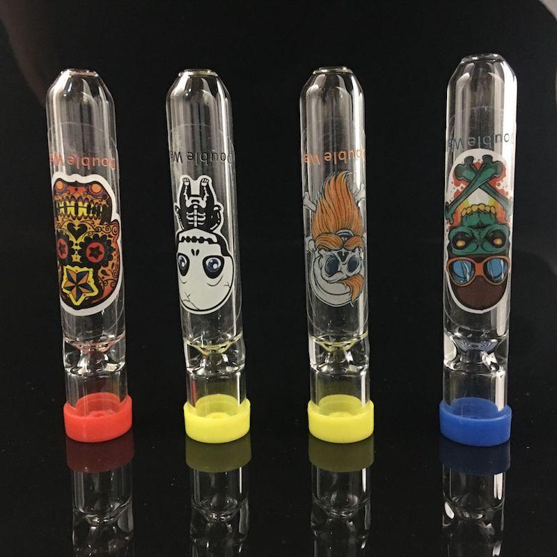 

mini 7cm glass One Hitter Bat Cigarette Holder Glass Steamroller Pipe filters for tobacco dry herb oil burner hand pipes with cap
