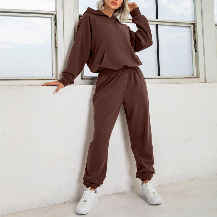 

zechuang 2021 autumn and winter plush thickened long sve set women's loose pullover sweater hooded, Gray