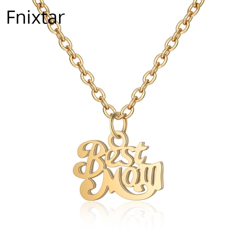 

Pendant Necklaces Fnixtar Gold Color Stainless Steel Mom Letter Charms For Women Mother's Day Gift Wholesale 5pcs/lot