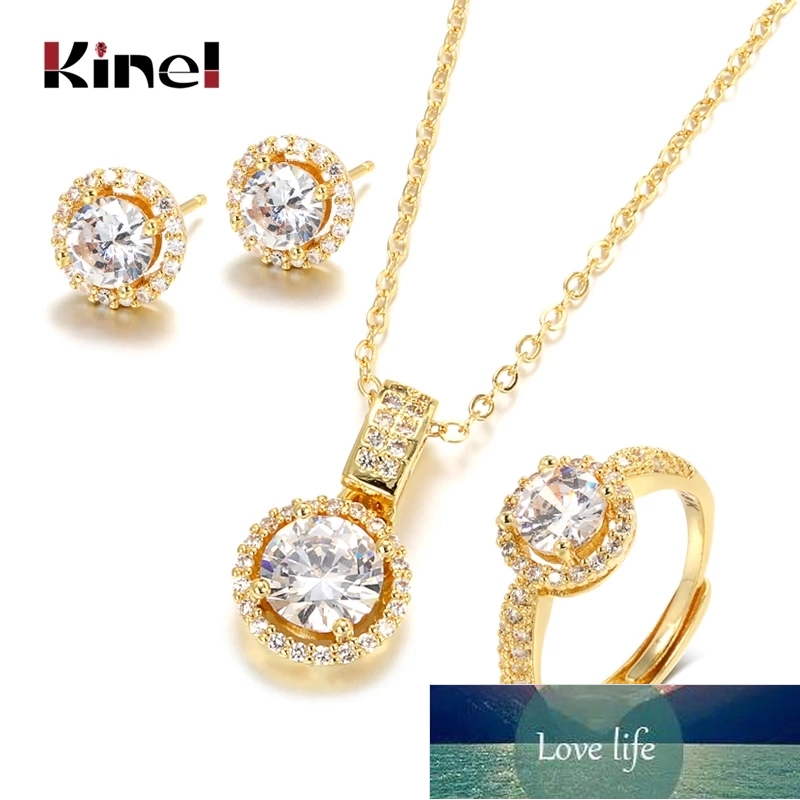 

Kinel 18K Gold Zircon Jewelry Sets Engagement Ring Necklace Earring for Bridal Wedding Jewelry Valentine's Day Gift for Women Factory price expert design Quality