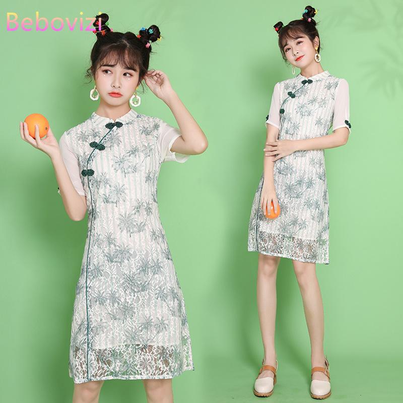 

Plus Size S-4XL 2021 Summer Short Sleeve Lace Qipao for Women Chinese Modern Cheongsam Dress Party Casual Traditional Clothes