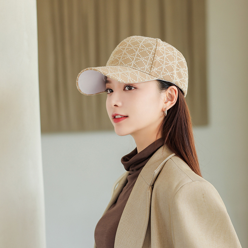 

Stingy Brim Hats Korean spring and autumn women's fashion Japanese Plaid all match with sunscreen pea baseball cap, Black