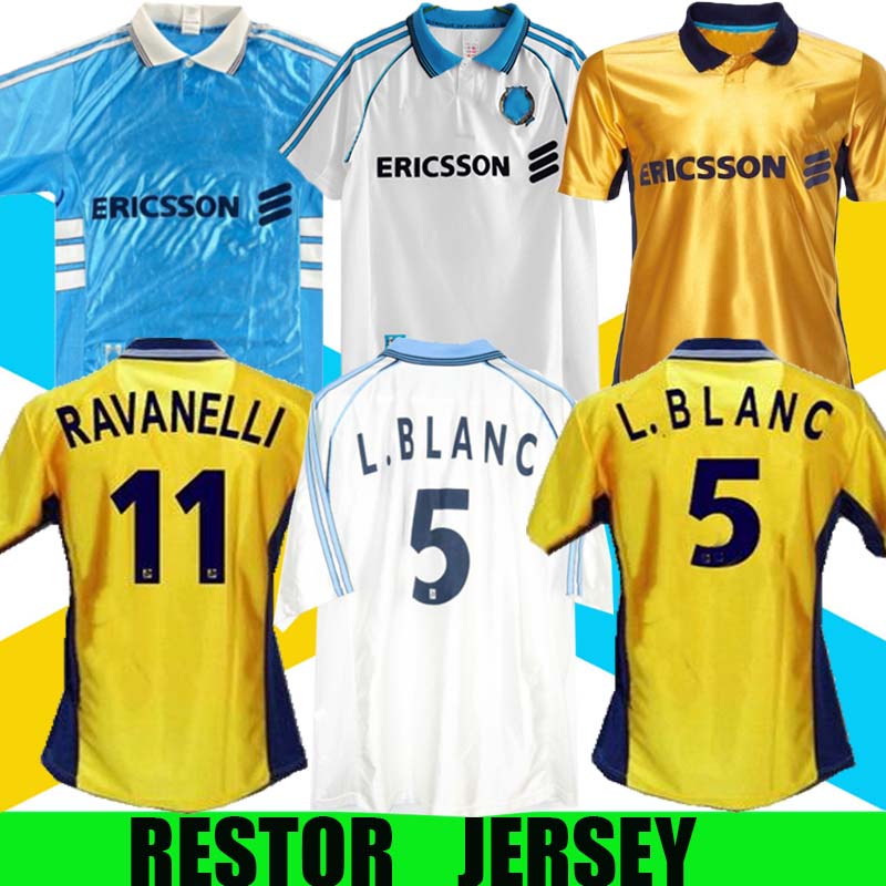 

Retro Marseille 1998-99 OM Soccer Jerseys Ravanelli Pires Blanc Vintage home away Shirts Blue, white, gold Classic Kit .Blanc S-XXL, Black;yellow