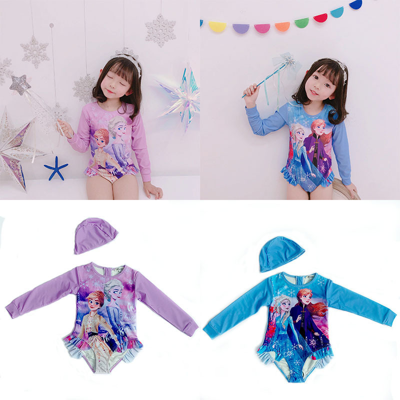 Girl&#039;s Sunscreen Quick Children&#039;s Drying Baby&#039;s Long Sleeve Bikini Princess Style Spring Swimsuit-image-673926831