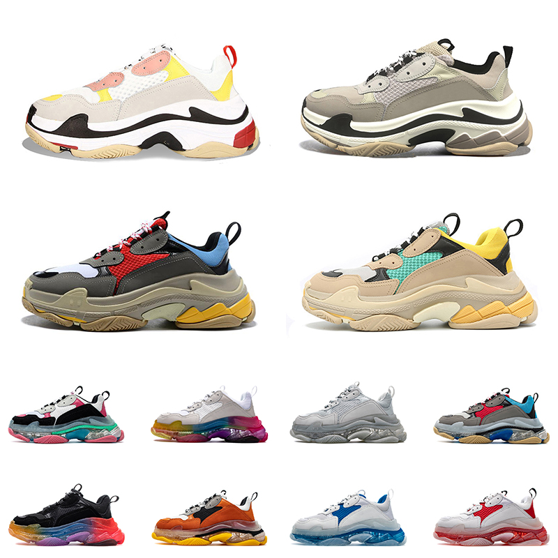 

Triple S Clear Sole Trainers Paris 17FW Luxurys Designers Shoes Track Crystal Bottoms Vintage Casual Platform Dad Women Mens Shoe Outdoor Tennis Sneakers, A1 36-45 beige