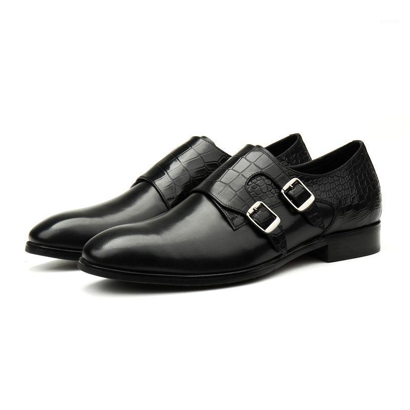 

Large Size EUR45 Double Buckle Black Mens Casual Business Shoes Genuine Leather Wedding Dress