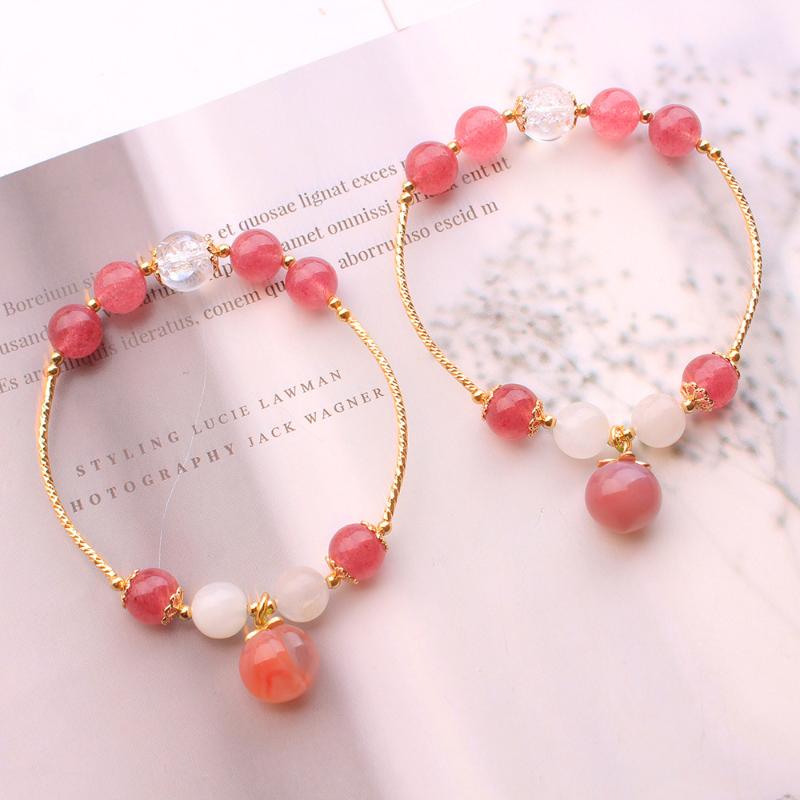 

Beaded, Strands Natural Strawberry Crystal With Peach DIY Bracelet