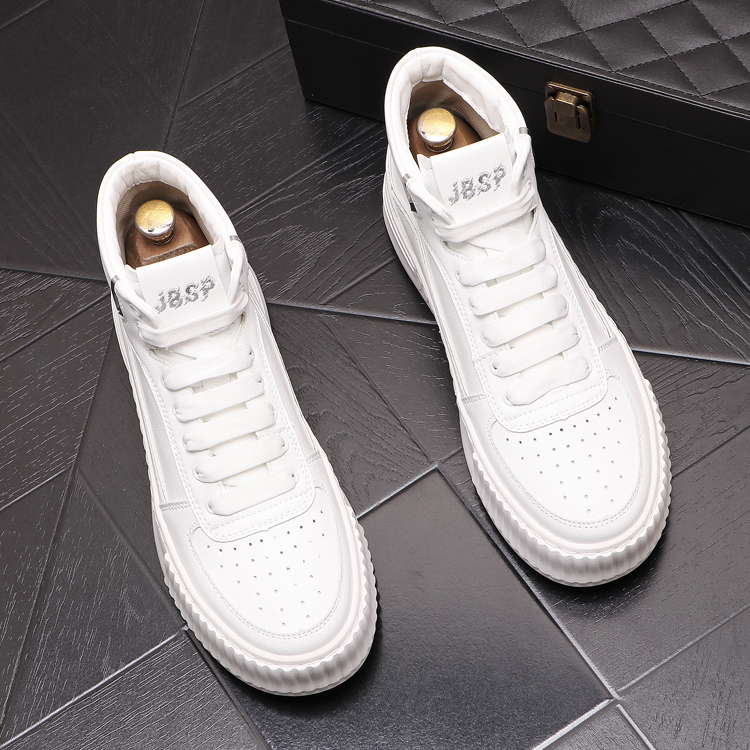 

Fashion Men Thick Bottom Breathable Dress Wedding Shoes High Top Casual Trends Walking Loafers luxury Spring Autumn Lace-up Men Sneakers X213, White