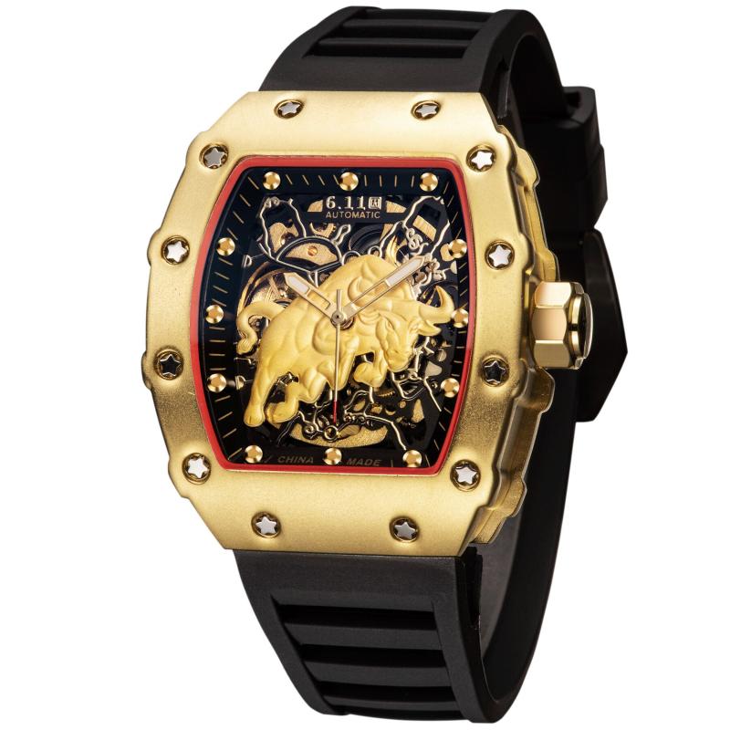 Wristwatches 6.11 Stainless Steel Strap Hollow Out Automatic Mechanical Watch Men's Net Red Wine Bucket Fashion-image-698729384