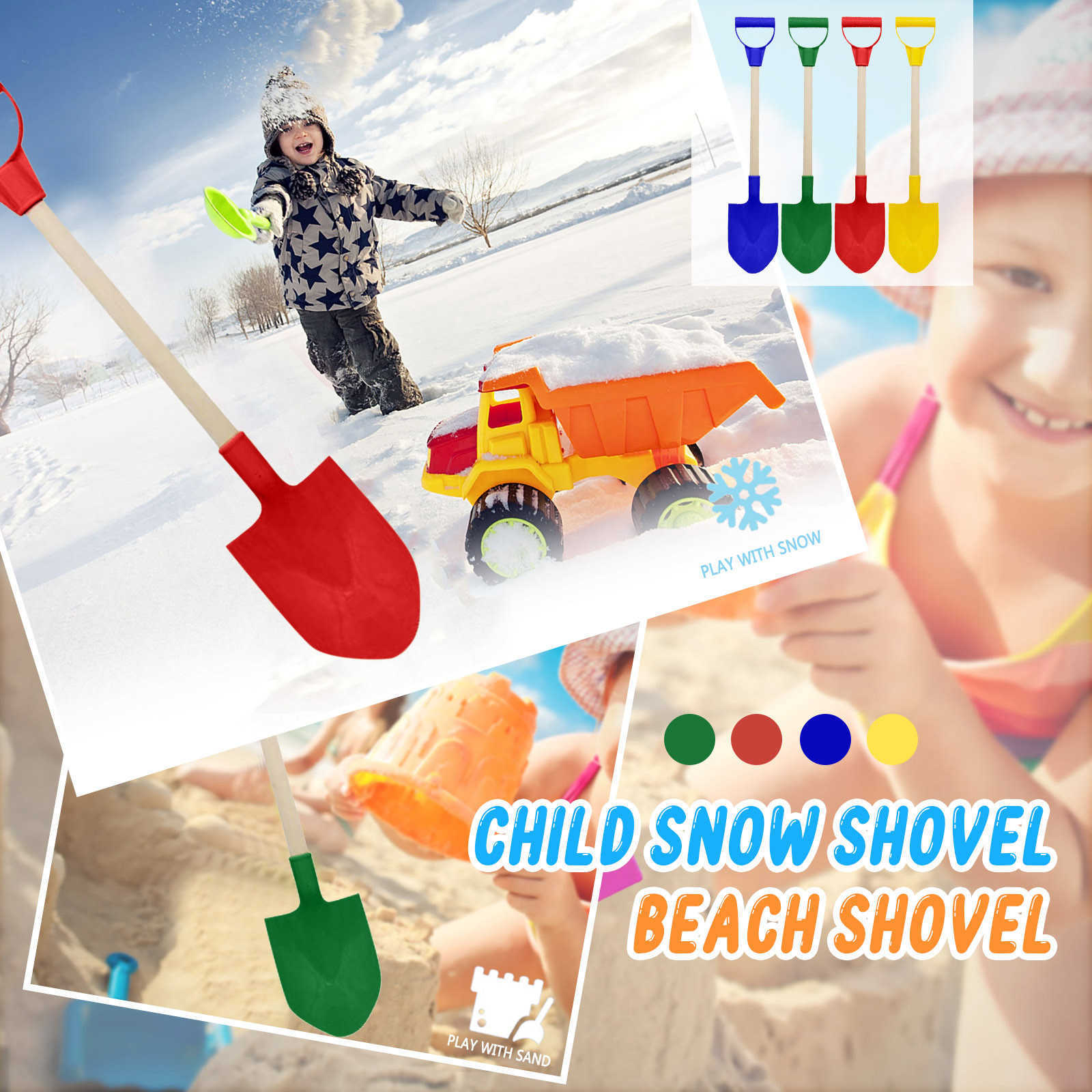 1 Pieza Pala De Nieve Para Niños Con K De Madera Playa 1 Pieza Pala De Nieve Para Niños Con K De Madera Playa