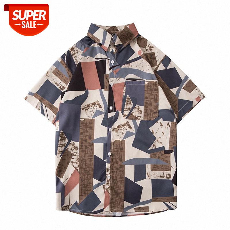 

Men's retro shirt male loose flow vintage handsome printing five-point sleeve short #De8g, White;black