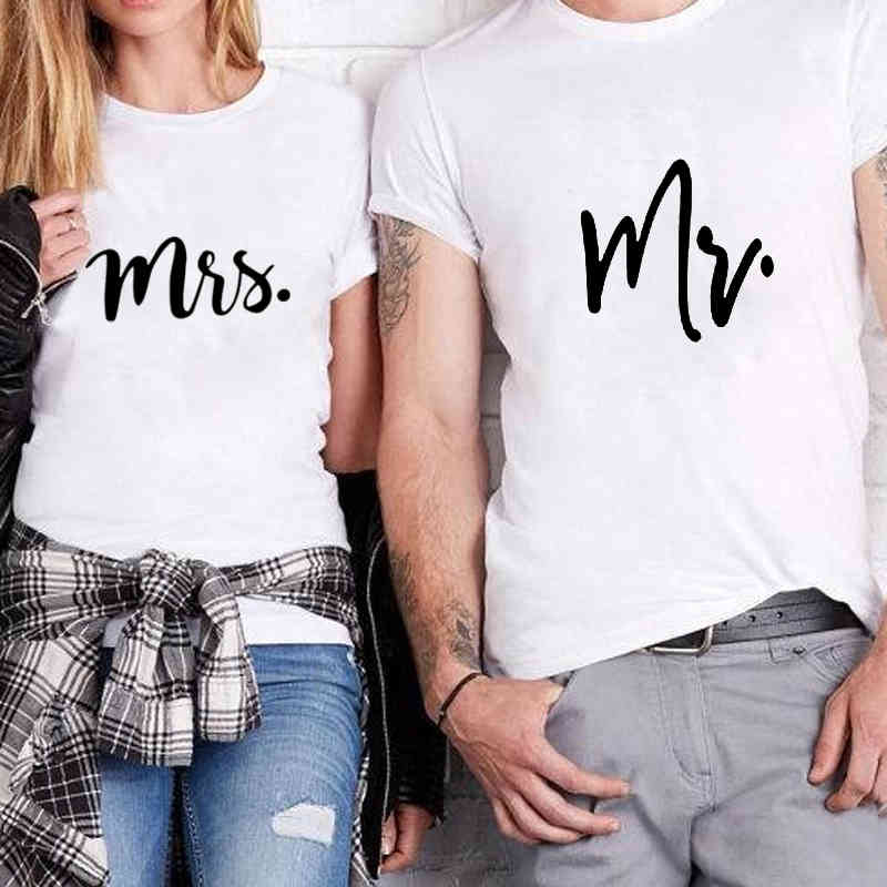 

Anniversary Gift Honeymoon Tshirt Mr and Mrs Tee Couple Shirt Funny Matching Letter Couple Cotton T-shirts Wedding t Shirt Q0323, White