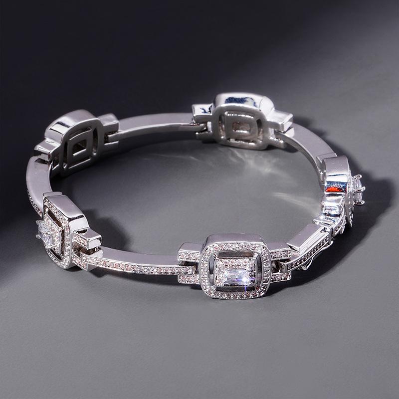 

Bangle Fashion Jewelry Charm Hip Hop + Cubic Zirconia Paved Bling Out Geometric Bracelets For Men Women Rapper