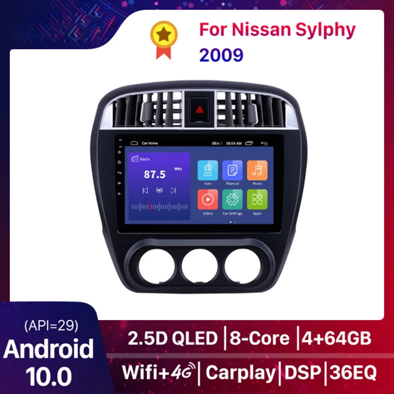 

10 Inch Android Car DVD HD Touchscreen Player GPS Navi Radio for 2009-Nissan Sylphy with Bluetooth WIFI AUX support Carplay