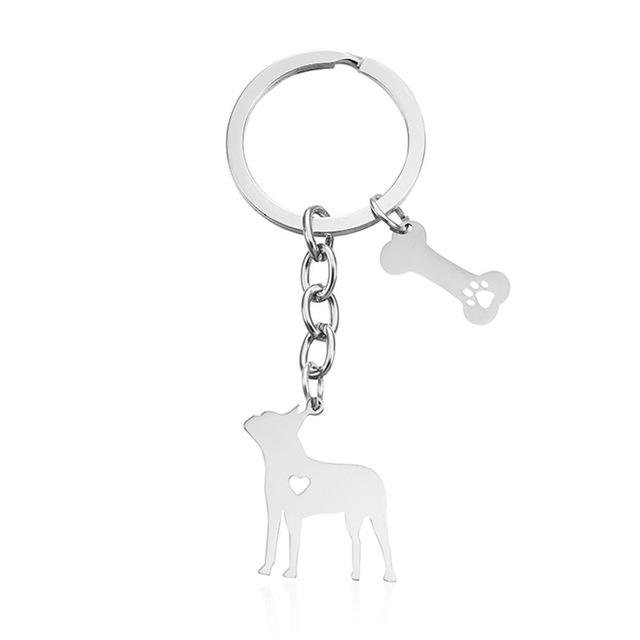 

Keychains Doberman Pinscher Trendy Stainless Steel Key Chains Silver Color Dog Bones Keyrings Jewelery