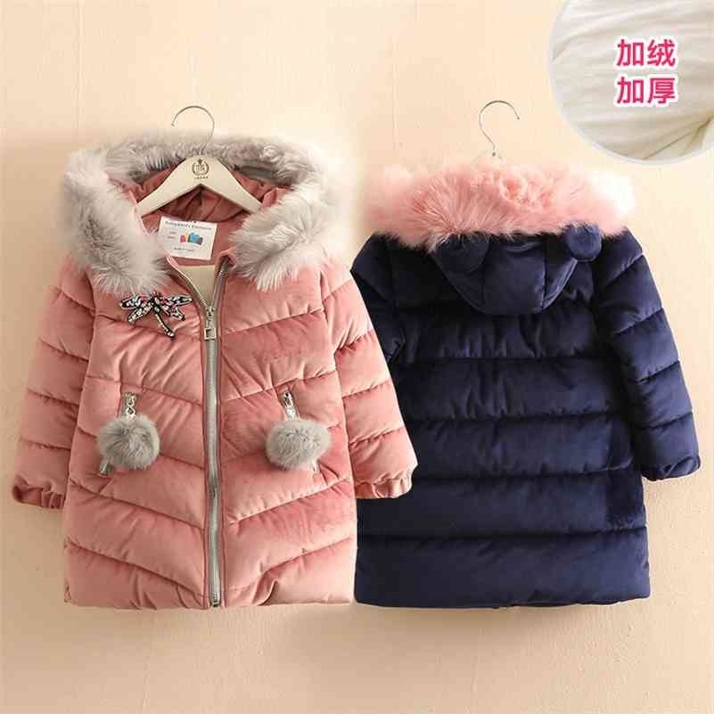

Baby Girl Winter Coat Cold 3 4 6 8 10 11 12 Years Teenager Thickening With Faux Fur Ball Hooded Down Jacket For Kids Girls 210701, Dark blue