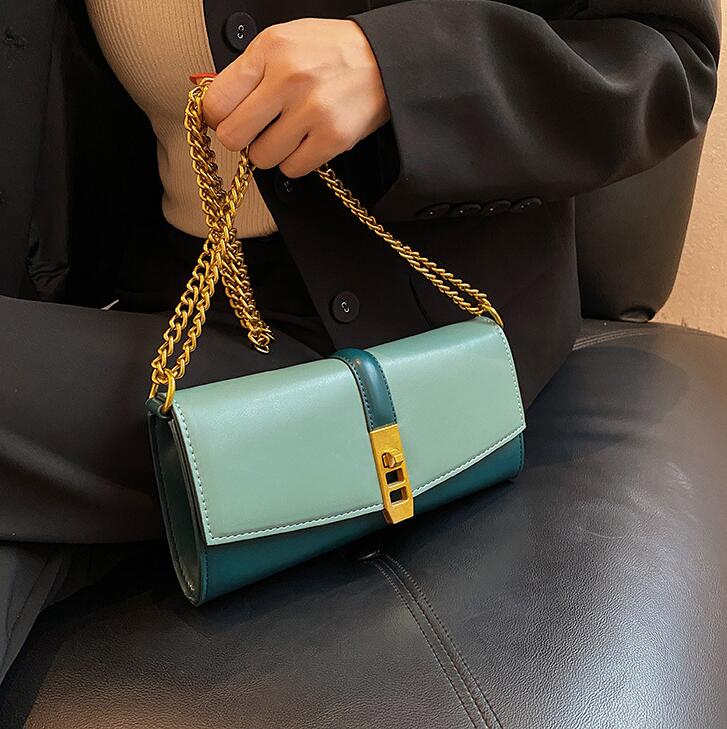 

Wholesale factory ladies shoulder bags high-quality shaped leather handbag sweet Joker clamshell contrast backpack foreign style small fresh gold buckle chain bag, Brown