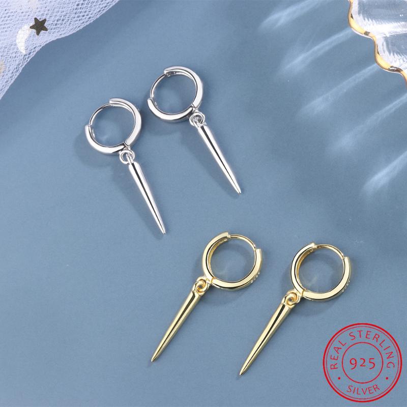 

Hoop & Huggie 100% Real Pure 925 Sterling Silver Unisex Punk Rock Personality Spike Rivet Taper Earrings Party Jewelry