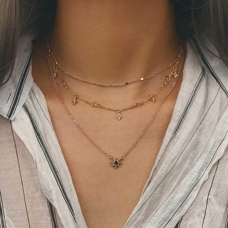 

Chains Fashion Multi-layer Star Pendant Necklace Multilayer Clavicle Women Gold Statement, Silver