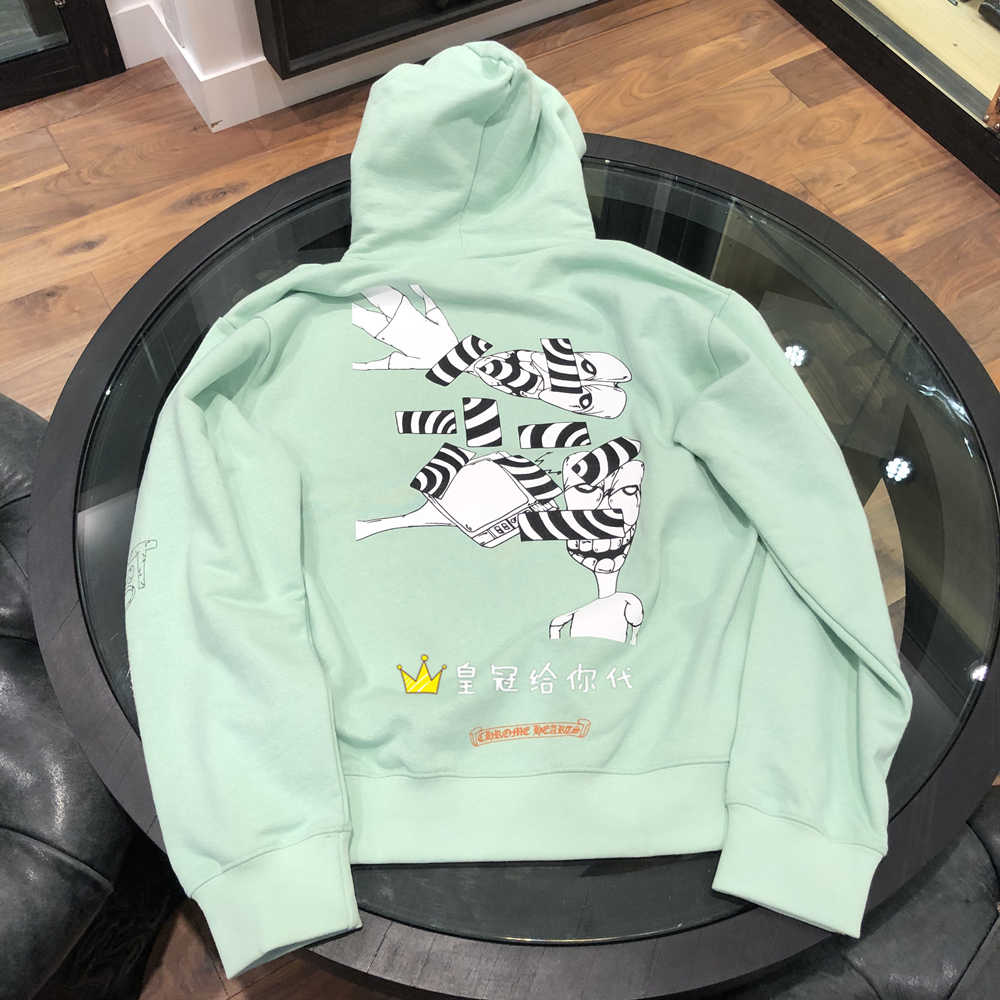 

for chrome Crown hearts crowheart limited mint green graffiti Hoodie, Black
