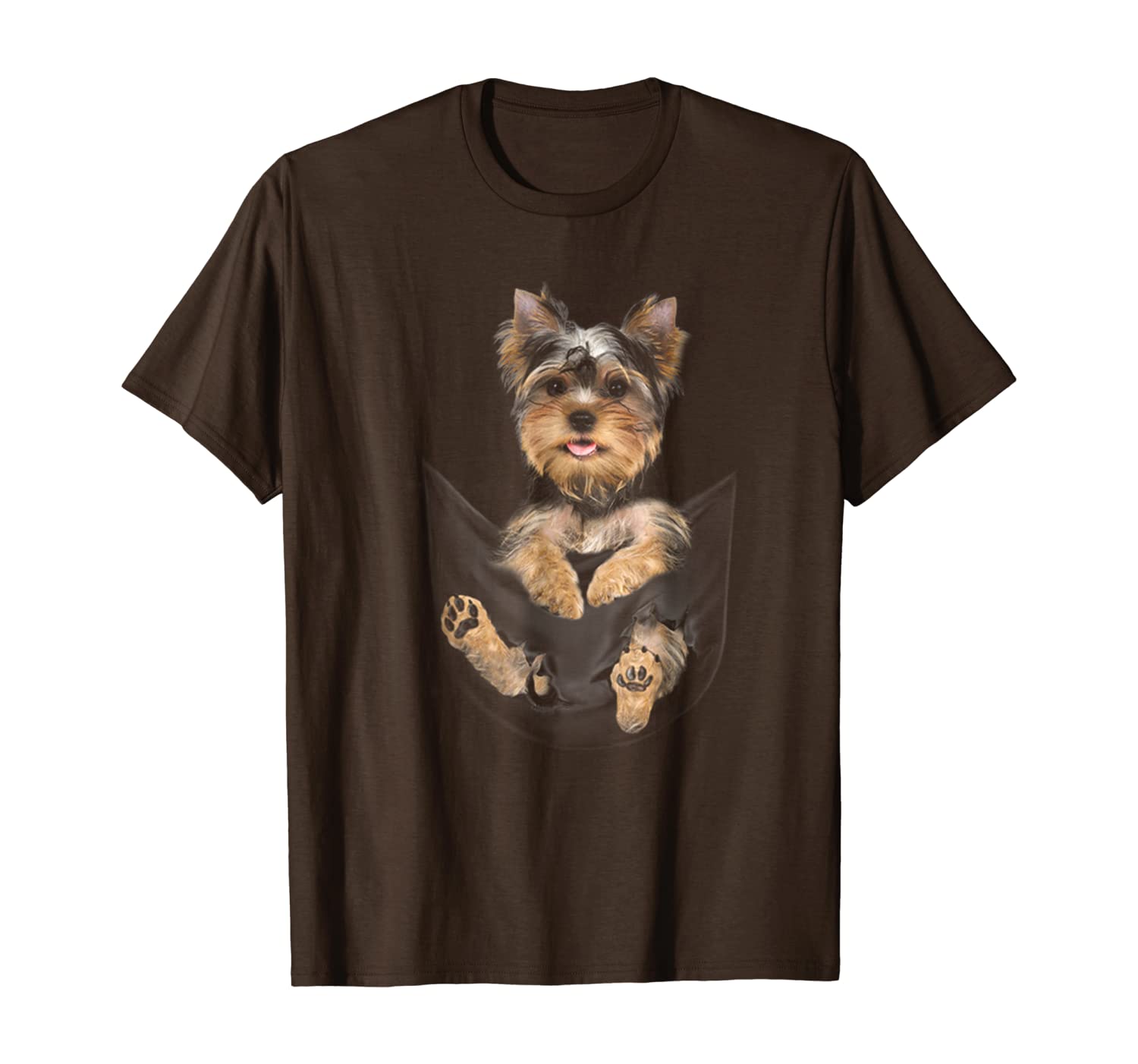 

yorkie puppy in pocket t-shirt, White;black