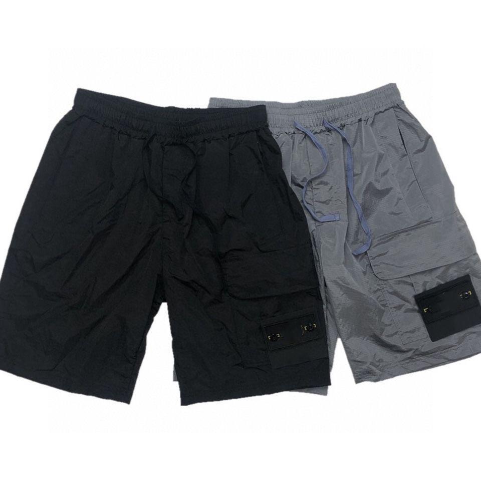 

2021 summer men's shorts pocket embroidery bio metal stone badge Island nylon Sports, White;black