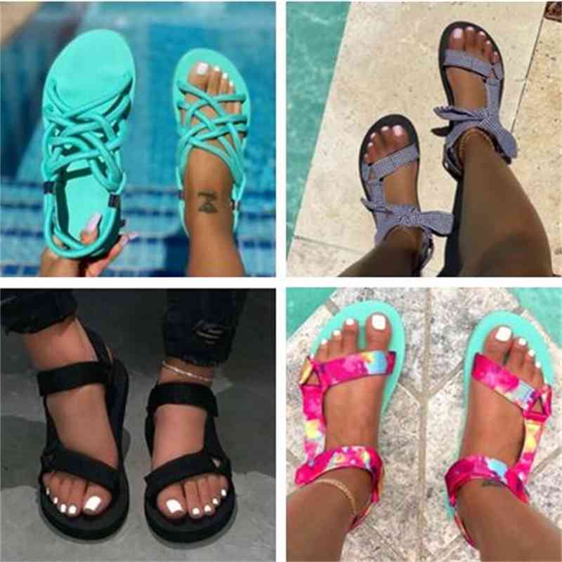 

Large Size Women Sandals 2021 Summer Flat Women's Sho Hemp Rope Set Foot Beach Outdoor All-match Casual Slippers, Red 1