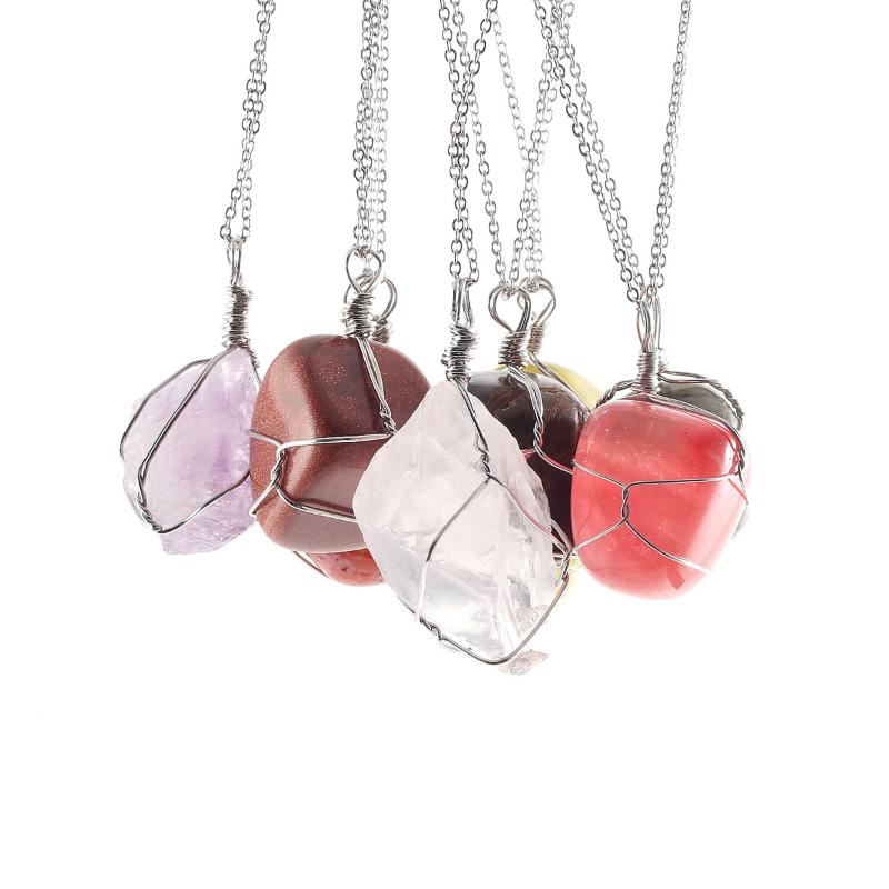 

Pendant Necklaces Rose Quartz Topaz Citrine Agate Necklace Natural Semi-Precious Stone Winding For Women Charm Jewelry Gifts