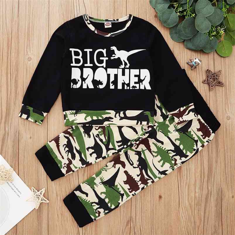 

Winter Children Sets Casual Long Sleeve O Neck Letter T-shirt Print Dinosaur Pants 2Pcs Boys Clothes 2-7T 210629, Black