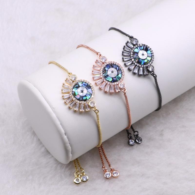 

Charm Bracelets Wholesale Jewelry Bracelet Micro Pave Abalone Mix Color Metal Chain Fashion Gift For Lady 3577