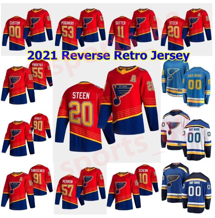 

St. Louis Blues 2021 Reverse Retro Hockey Jerseys 49 Ivan Barbashev Jersey Carl Gunnarsson Brett Hull Vladimir Sobotka Red Custom Stitched, As shown in illustration