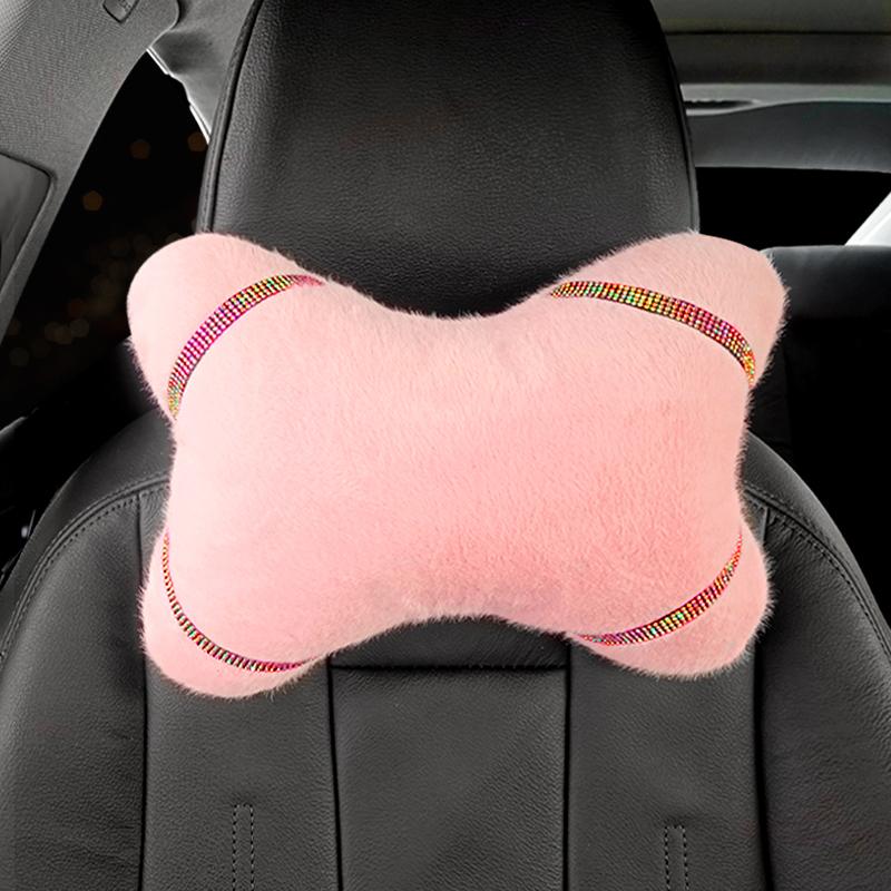 

Seat Cushions Leopard Car Head Neck Pillow Rhinestone Bling Headrest Plush Warm Waist Supports Diamond Lumbar Rest Back