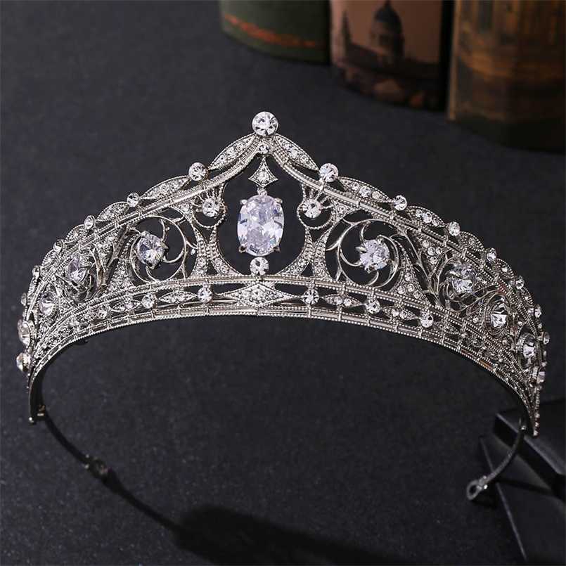 

Baroque Luxury Geometric Bridal Tiaras Cubic Zirconia Crown Crystal Pageant Diadem Headband Wedding Hair Accessories 211020
