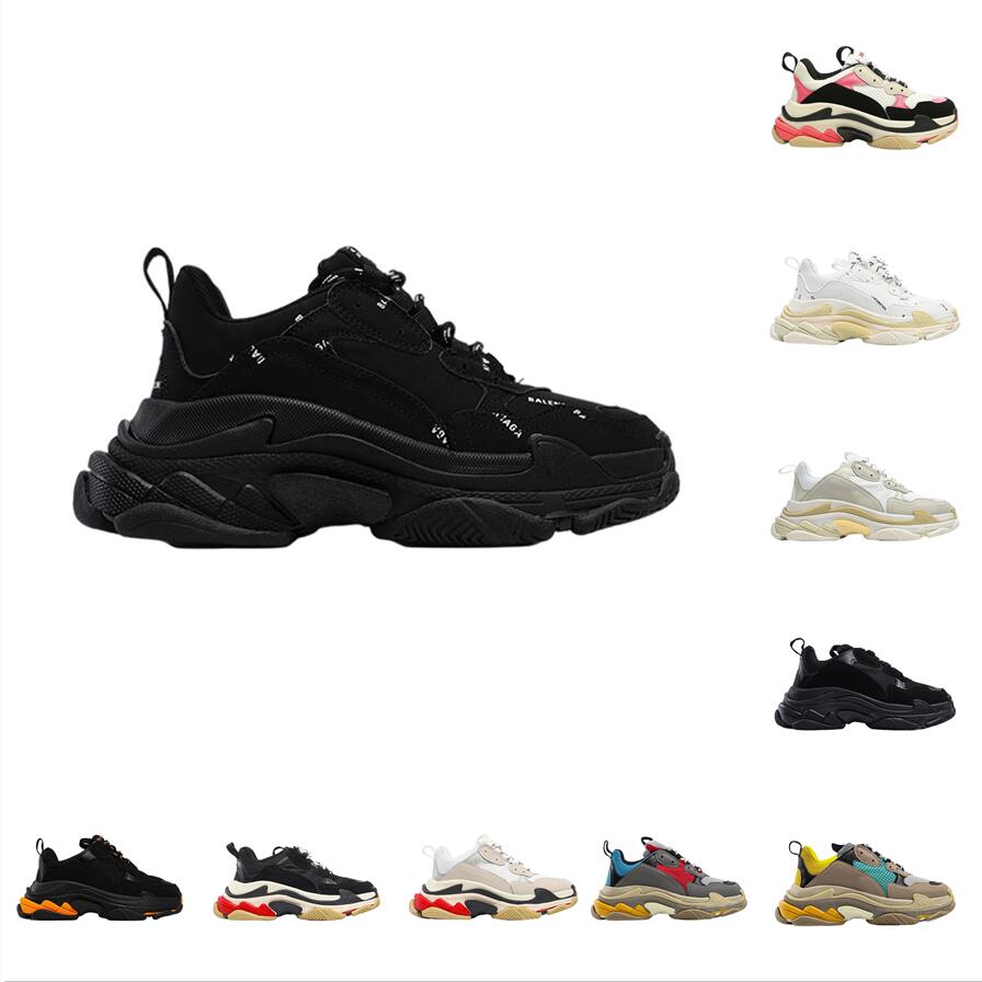 

Boys Girls Paris Triple S Shoes Embroidered Logos Leather Cream White Black Red Sneakers Vintage Old Boots Designer Trendy Mens Women Casual Jogging Walking 36-45, Shoelace