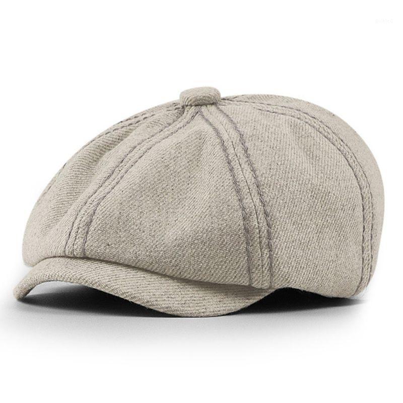 

Berets Unisex Vintage Twill Woolen Ivy Flat Cap Sboy Striped Octagonal Beret Hat LX9D, Gray