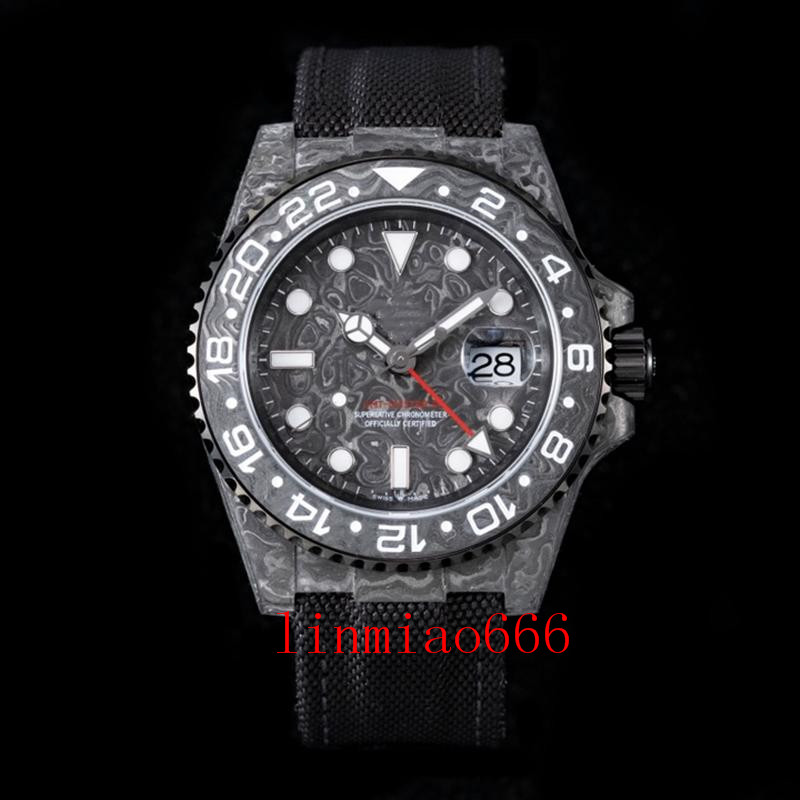 

jh montre de luxe watches 40x12.4mm 3186 automatic mechanical movement carbon fiber luxury watch artificial fiber-braided watchband wristwat, Slivery;brown