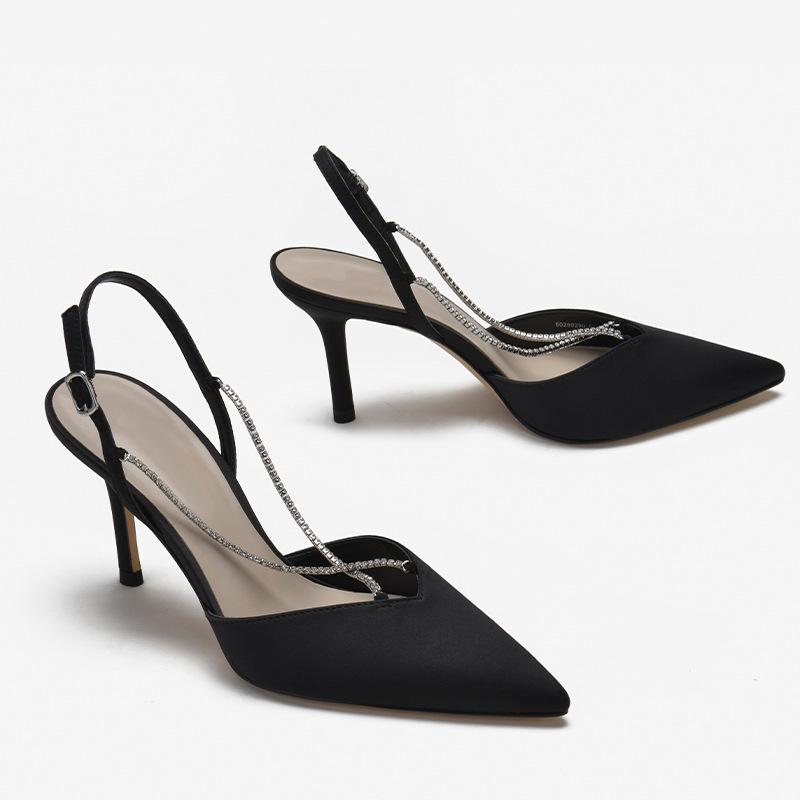 

Sandals Comfort Shoes For Women All-Match High Heels Shallow Mouth Suit Female Beige Stiletto Rhinestone Pointed Fashio