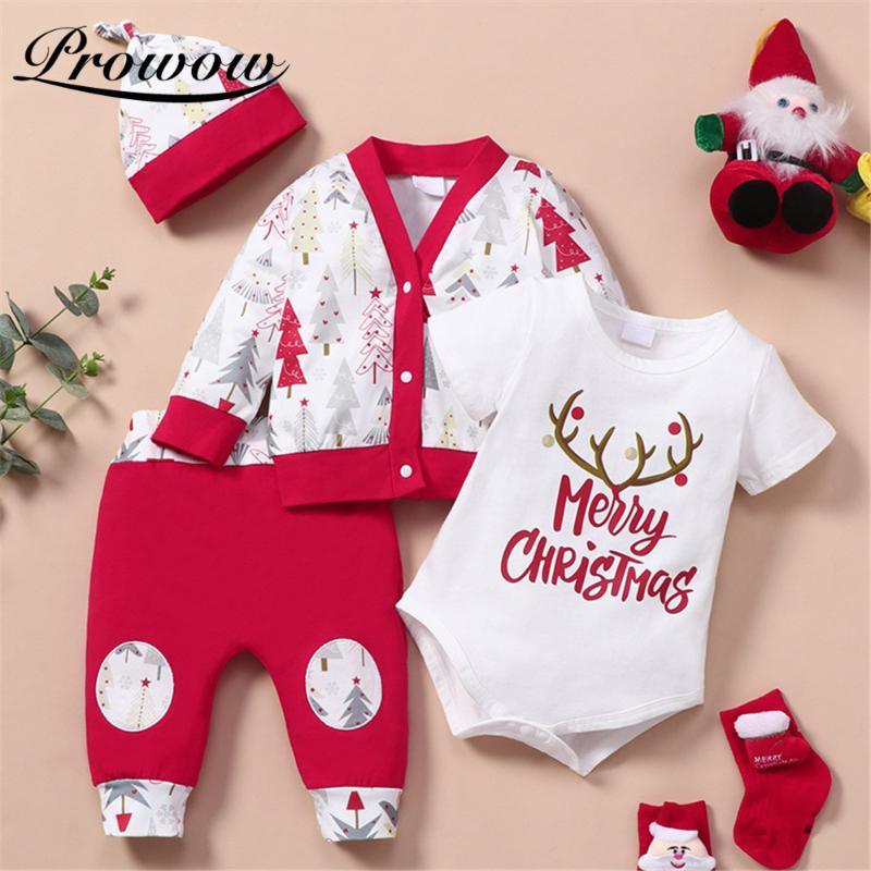 

Clothing Sets Prowow Christmas Baby Girl Clothes Set 4Pcs Born Bobysuit+Pant+Coat Festival Kids Girls Autumn Winter Infant Outfits, White