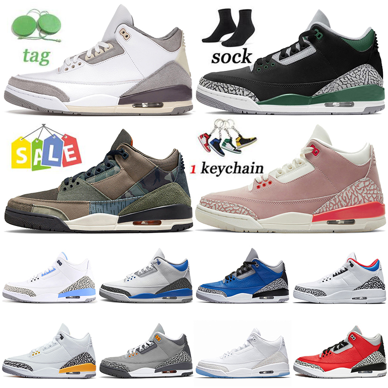 

2022 Patchwork Camo Mens Jumpman 3 3s Basketball Shoes UNC Pine Green Women Rust Pink Racer Blue Georgetown White Black Cement A Ma Maniere Trainers Sneakers, 32 true blue 36-47