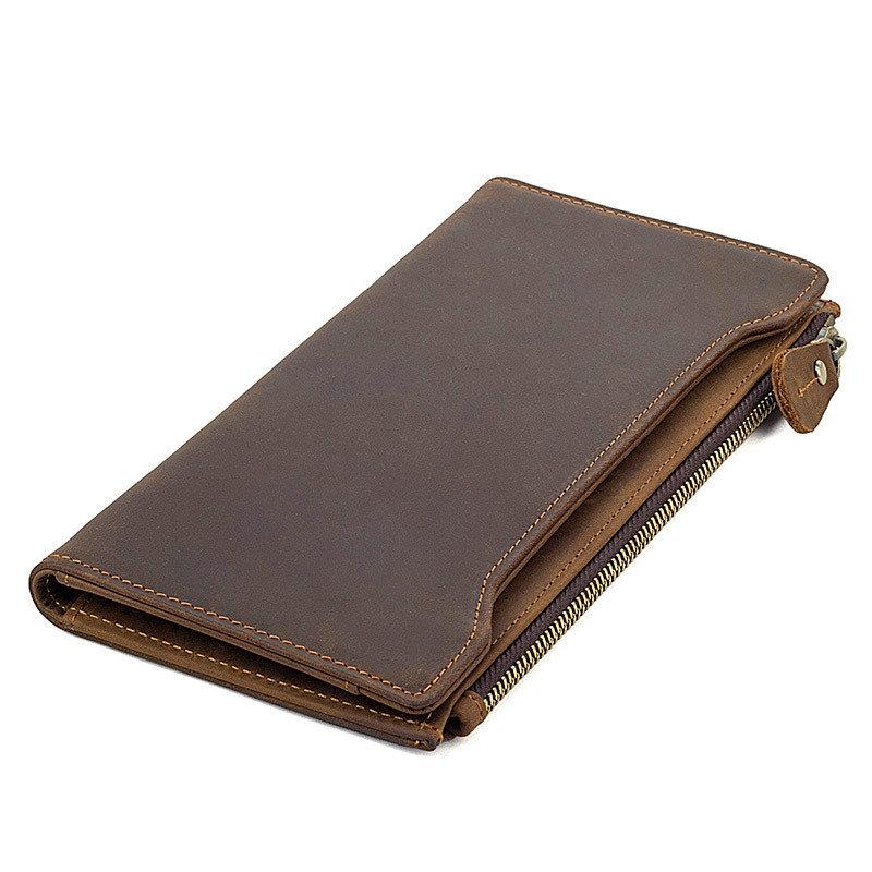 

Wallets Genuine Leather Vintage Purse Men Women Bifold Wallet Designer Long For Male, Brown