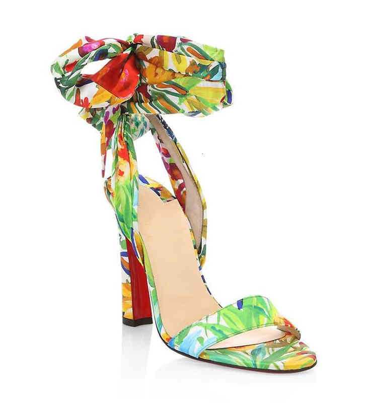 Chaussures Femmes Robe De Luxe Fond Red Fond Sandal Fashion Épais Talons Crosse du désert Sandales de cravate Crêpe Soie Dame hautes pompes, fête