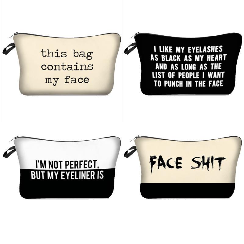 

Fashion Text Printing Cosmetic Bag For Women Cute Adorable Cartoon Roomy Makeup Bags Travel Waterproof Toiletry Gift Girl & Cases