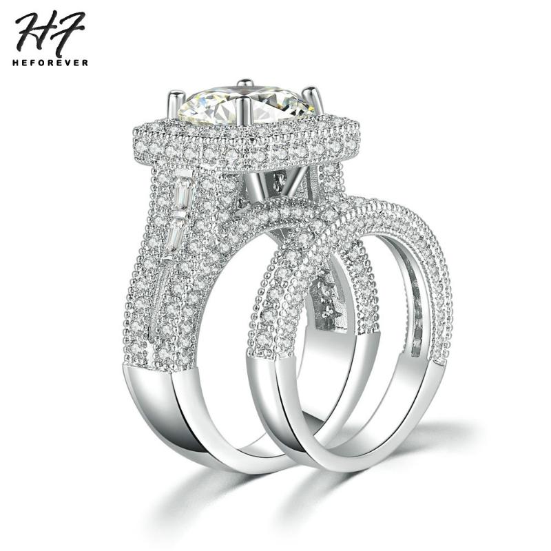 

Cluster Rings Shining Delicate Big Crystal Wedding Set For Women White Gold Color +CZ Forever Engagement Fashion Jewelry Xmas YG042, Golden;silver