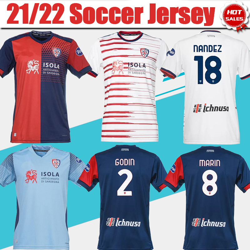 

21/22 Cagliari Soccer Jerseys #10 JOAO PEDRO #9 KEITA BALDE #16 STROOTMAN #8 MARIN Home Red Men Adult Football Shirt Away White Short Sleeve Uniforms