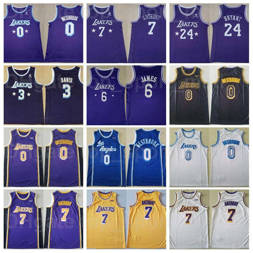 

Men Basketball Carmelo 7 LeBron James Jersey 6 Davis 3 Russell Westbrook 0 Purple Yellow White Black Blue Away Color For Sport Fans Breathable Top/Good