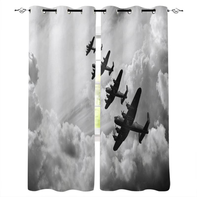 

Black White Retro Clouds Airplane Blackout Curtains Home Decor Living Room Window Children's Bedroom Curtain & Drapes