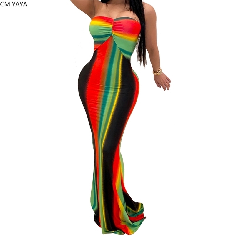 

Women Summer Long Maxi Dress Strapless Backless Beach Loose Party Night Club Bandage Elegant Dresses Vestidos GL1284 210719, Multi