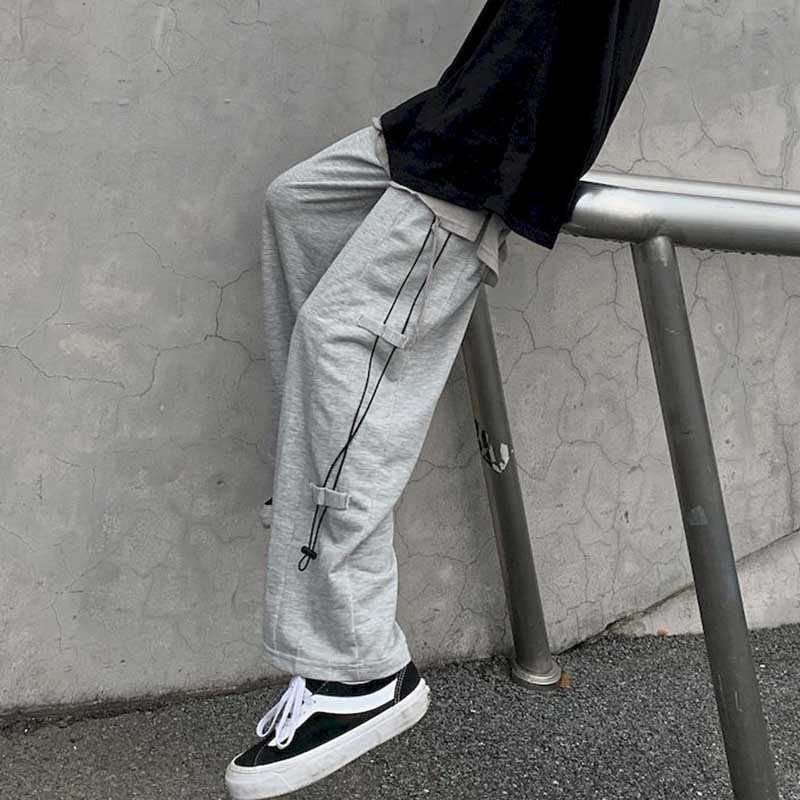 

Straight casual pants trousers sports wide-leg women's autumn clothing retro simple design all-match 210526, Black